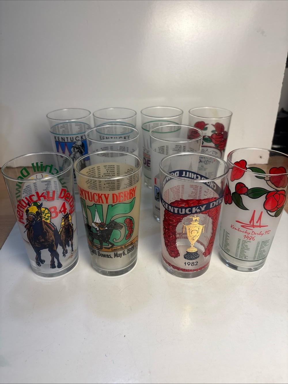 Vintage Kentucky Derby Commemorative Glasses - Red & Green Accents